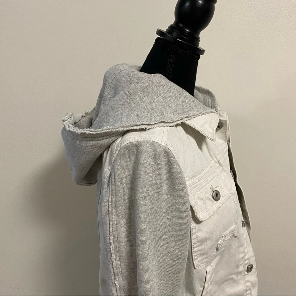 Free People Jacket Women’s Size Medium White Gray Sweater Jean hooded Jacket - Picture 7 of 16